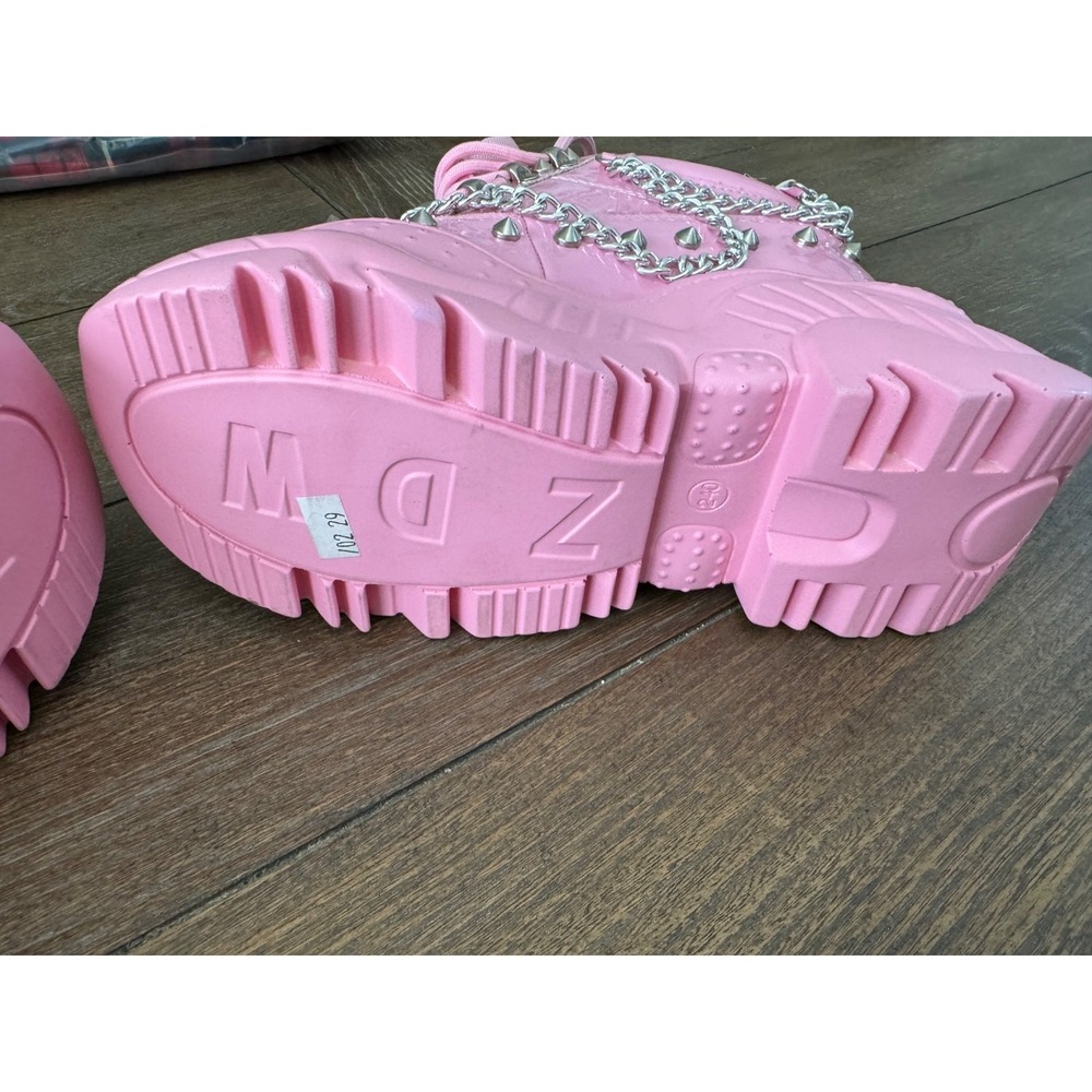 Anthony Wang Space Candy Pink Patent Platform Sneakers Studded Chain Size 7 - Picture 11 of 12